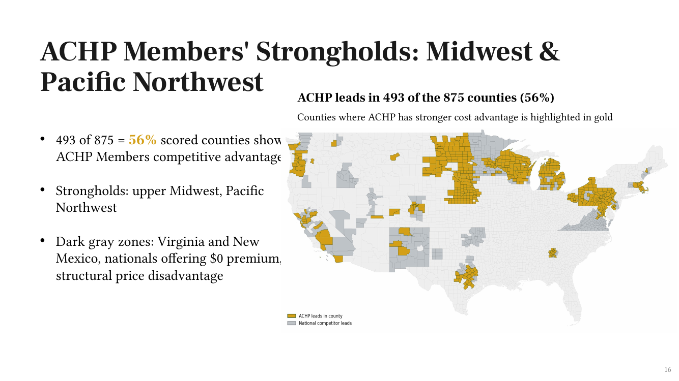 Final consulting presentation map showing counties where ACHP plans had a competitive cost advantage